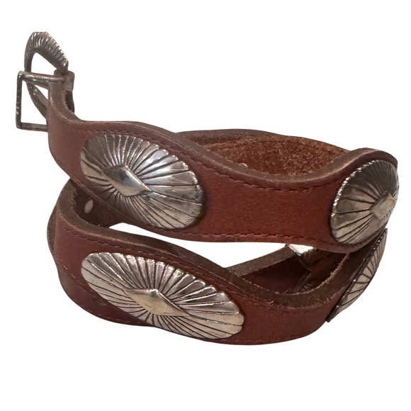 Justin Boots Western Concho Belt Leather Brown Silver Plate Women 28 Vintage - Picture 9 of 10